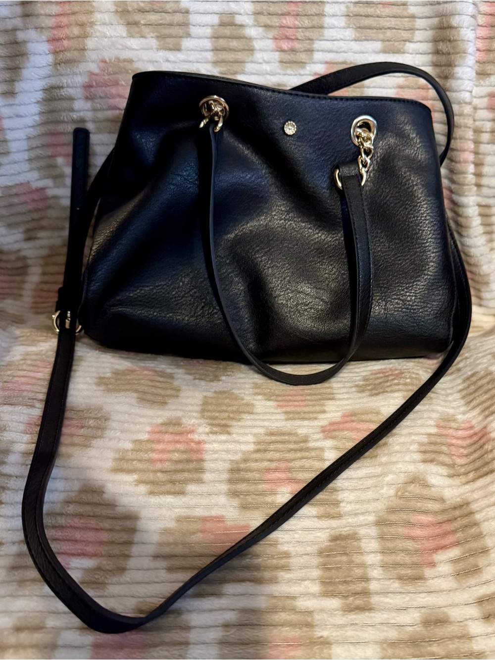 LC Lauren Conrad Black Shoulder Bag with Gold Hardware